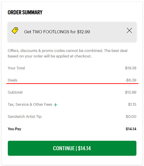 An order summary with discount applied