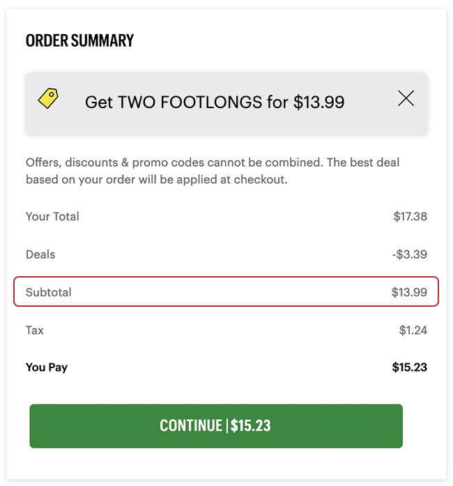 Order example with total $17.38